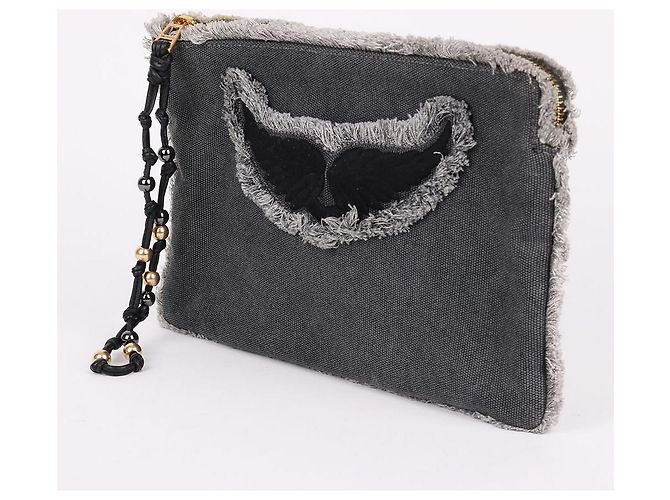 Zadig & Voltaire Clutch in denim con tracolla grigia Marrone - vista 3