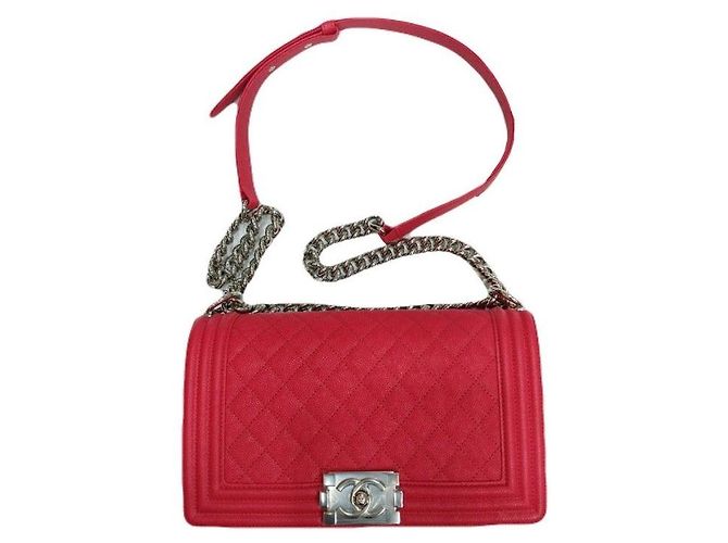 Chanel Borsa Boy Caviar Boy Bag Medium Catena Argentata Borsa a Spalla Rossa Rosso - vista 2