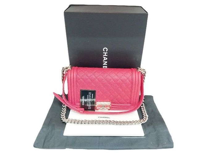Chanel Borsa Boy Caviar Boy Bag Medium Catena Argentata Borsa a Spalla Rossa Rosso - vista 3
