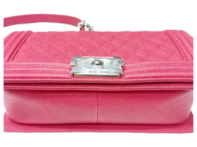 Chanel Borsa Boy Caviar Boy Bag Medium Catena Argentata Borsa a Spalla Rossa Rosso - vista 4