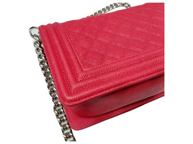 Chanel Borsa Boy Caviar Boy Bag Medium Catena Argentata Borsa a Spalla Rossa Rosso - vista 5