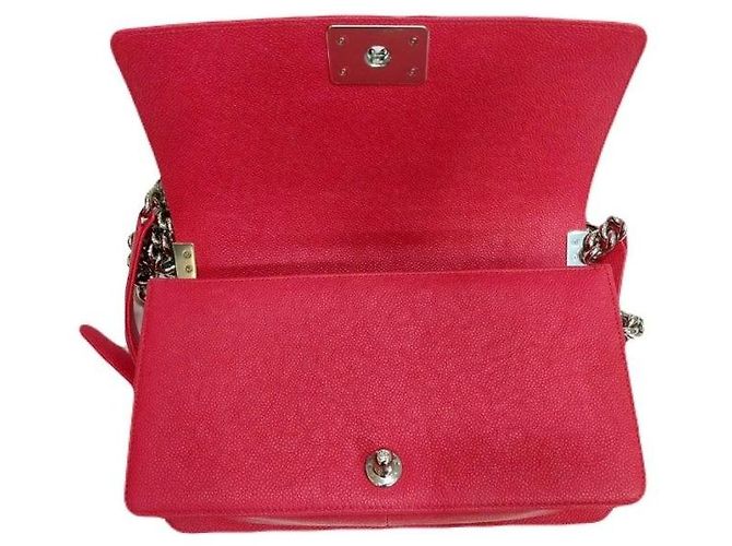 Chanel Borsa Boy Caviar Boy Bag Medium Catena Argentata Borsa a Spalla Rossa Rosso - vista 7