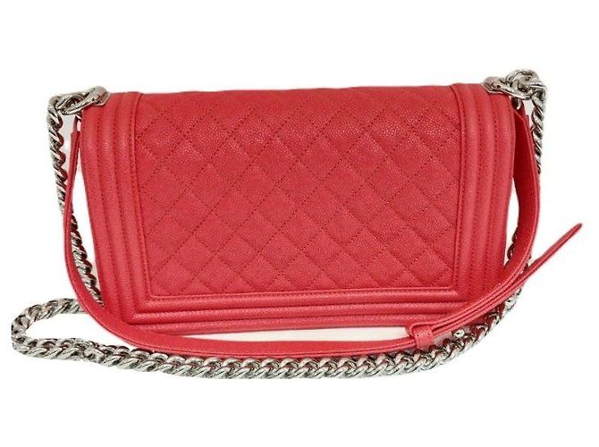 Chanel Borsa Boy Caviar Boy Bag Medium Catena Argentata Borsa a Spalla Rossa Rosso - vista 8