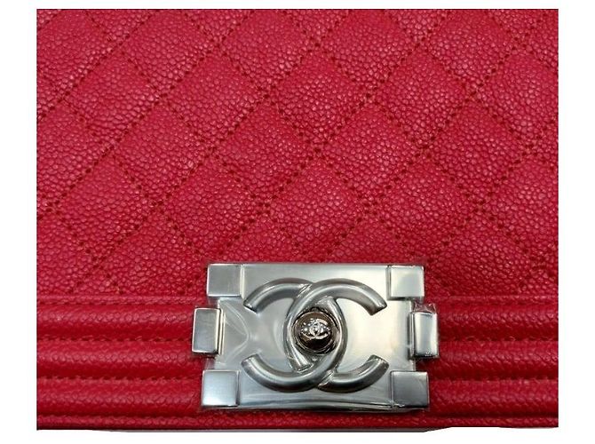 Chanel Borsa Boy Caviar Boy Bag Medium Catena Argentata Borsa a Spalla Rossa Rosso - vista 9