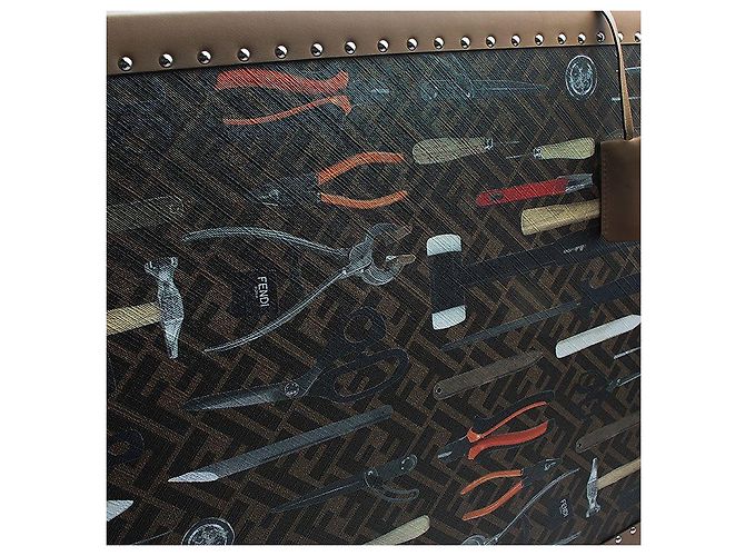 Fendi Tool Print Silver Stud Suitcase Black - view 5