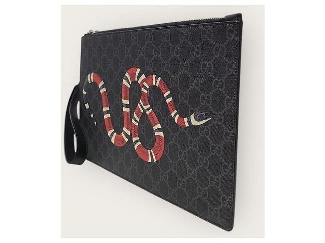 Gucci Clutch Black GG Supreme Snake Nero - vista 2