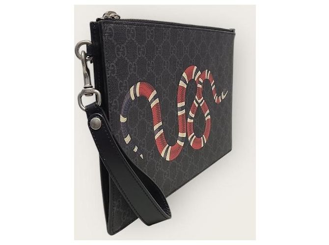 Gucci Clutch Black GG Supreme Snake Nero - vista 3