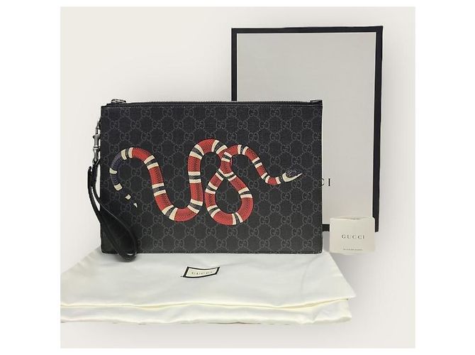 Gucci Clutch Black GG Supreme Snake Nero - vista 6