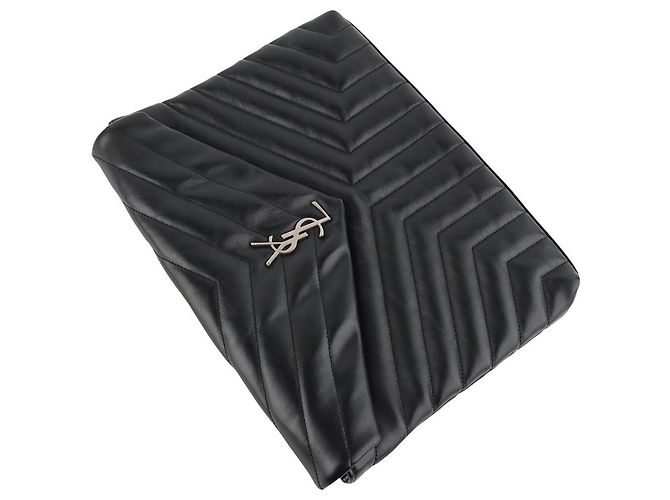 Saint Laurent Clutch Loulou Flap Matelassé Argento - vista 4