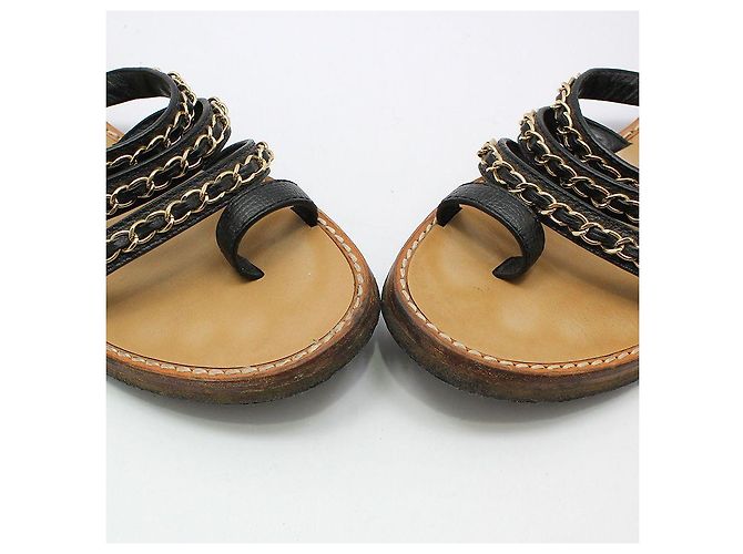 Chanel Sandalia de Tiras con Cadena Dorada Castaño - vista 10