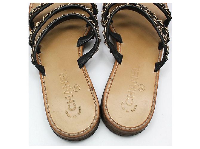 Chanel Sandalia de Tiras con Cadena Dorada Castaño - vista 11