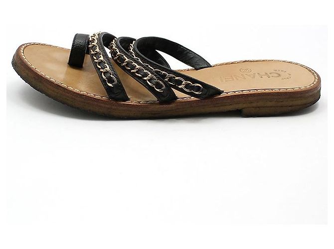 Chanel Sandalia de Tiras con Cadena Dorada Castaño - vista 3