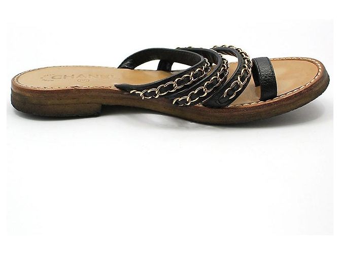 Chanel Sandalia de Tiras con Cadena Dorada Castaño - vista 4