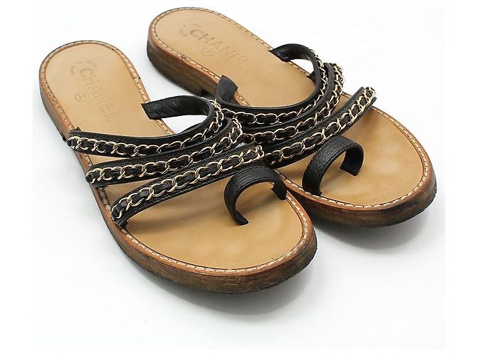 Chanel Sandalia de Tiras con Cadena Dorada Castaño - vista 5