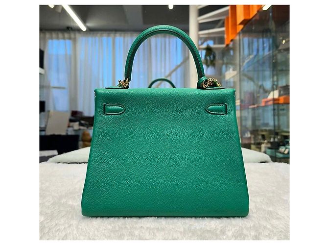 Hermès Kelly Togo Verde Giada Gold Stamp - vista 2