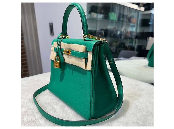 Hermès Kelly Togo Verde Giada Gold Stamp - vista 4