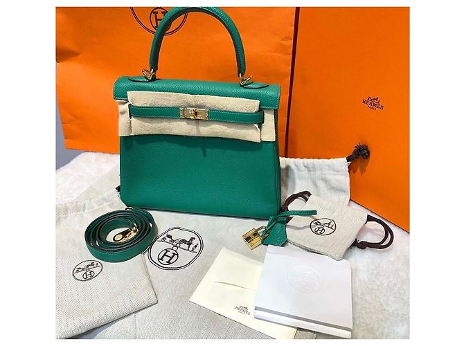 Hermès Kelly Togo Verde Giada Gold Stamp - vista 7