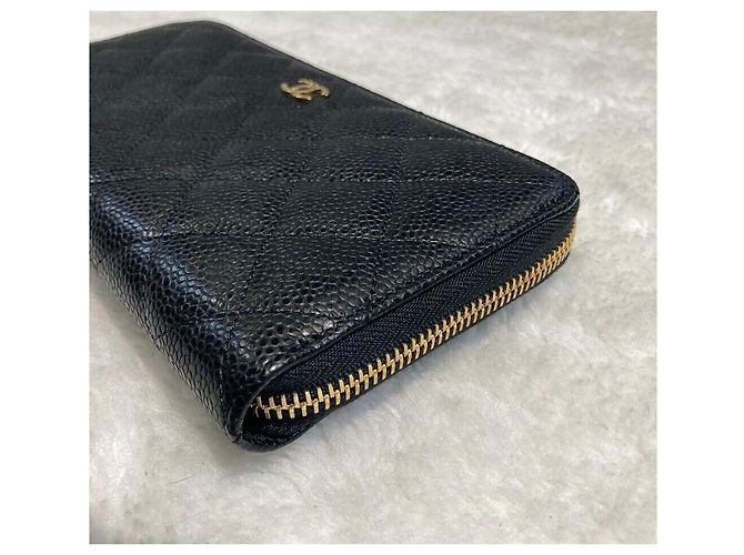 Chanel Portafoglio lungo con zip Caviar Classic Nero Oro - vista 6