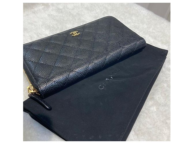 Chanel Portafoglio lungo con zip Caviar Classic Nero Oro - vista 7
