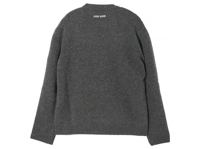 Miu Miu Pull en maille en cachemire avec logo blanc Gris Marron - vue 2