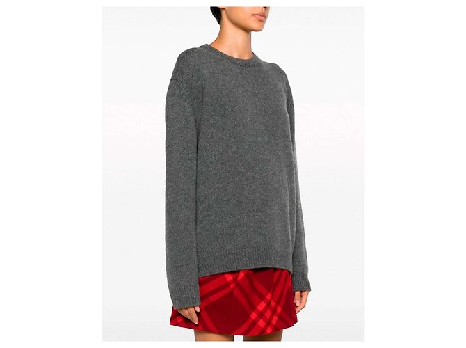 Miu Miu Pull en maille en cachemire avec logo blanc Gris Marron - vue 8