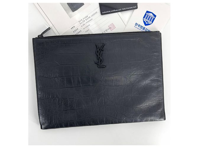 Saint Laurent Clutch in pelle Monogram Nero - vista 3