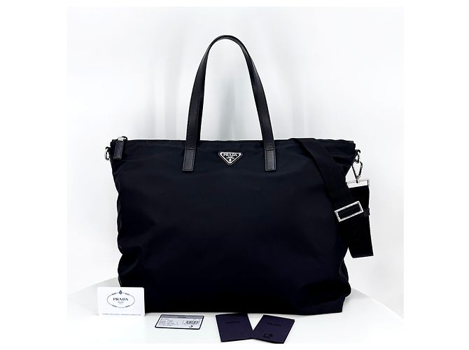 Prada Borsa shopper in nylon con logo triangolare, borsa a tracolla Nero - vista 2