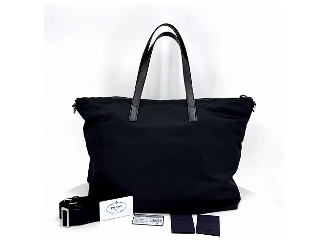 Prada Borsa shopper in nylon con logo triangolare, borsa a tracolla Nero - vista 3