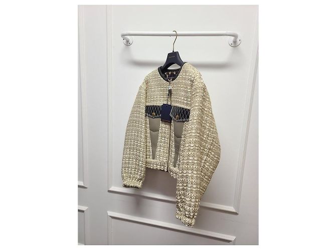 Louis Vuitton Lurex-Tweed-Jacke mit Volantärmeln Weiß - Ansicht 3