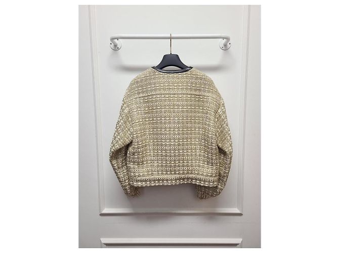 Louis Vuitton Lurex-Tweed-Jacke mit Volantärmeln Weiß - Ansicht 5