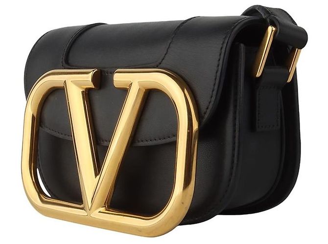 Valentino Superbee Crossbody Small con Logo Oro Nero - vista 2