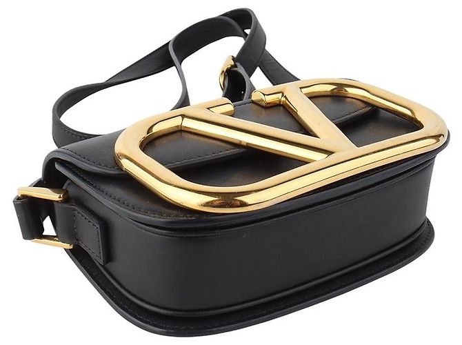Valentino Superbee Crossbody Small con Logo Oro Nero - vista 5