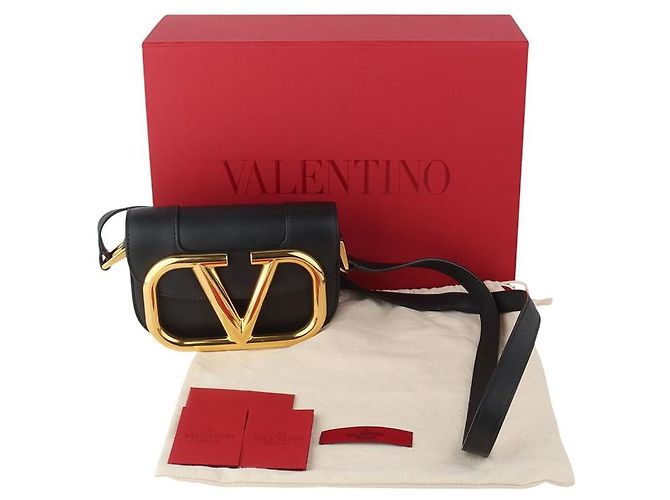 Valentino Superbee Crossbody Small con Logo Oro Nero - vista 8