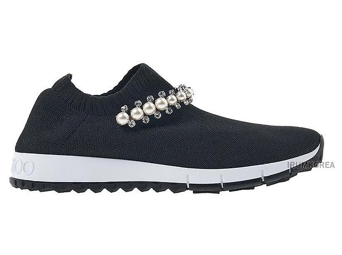 Jimmy Choo Sneaker slip-on in maglia BQT BLACK WHITE da donna Nero - vista 2