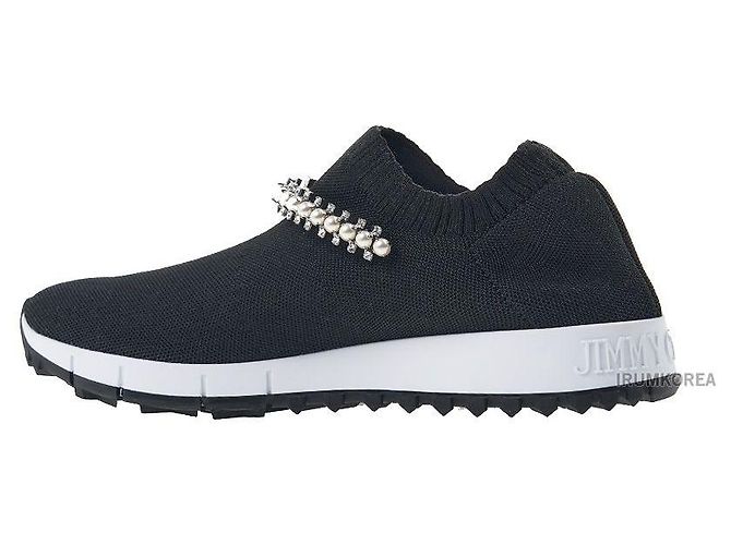 Jimmy Choo Sneaker slip-on in maglia BQT BLACK WHITE da donna Nero - vista 3