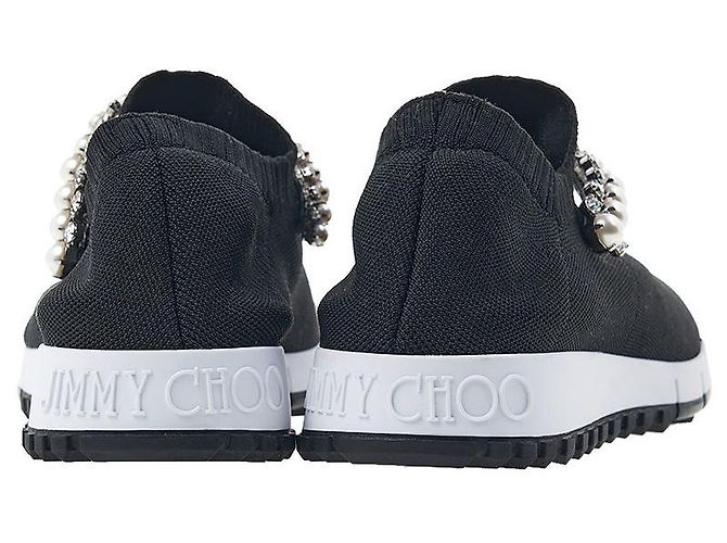 Jimmy Choo Sneaker slip-on in maglia BQT BLACK WHITE da donna Nero - vista 4