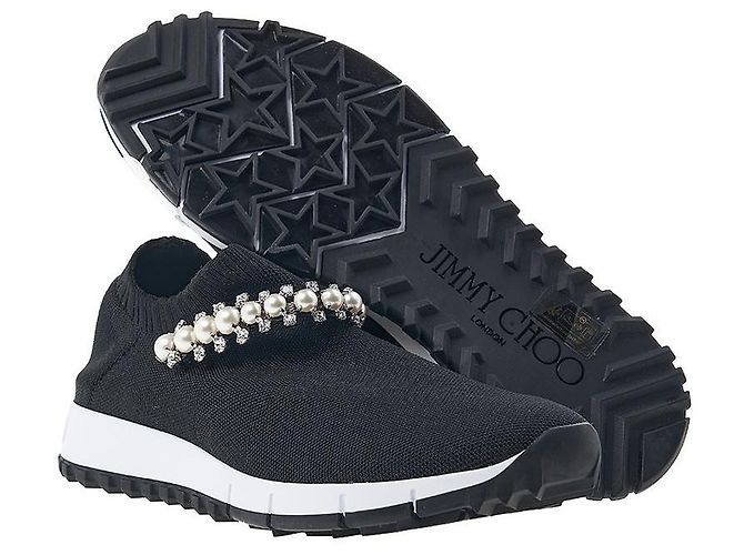 Jimmy Choo Sneaker slip-on in maglia BQT BLACK WHITE da donna Nero - vista 5