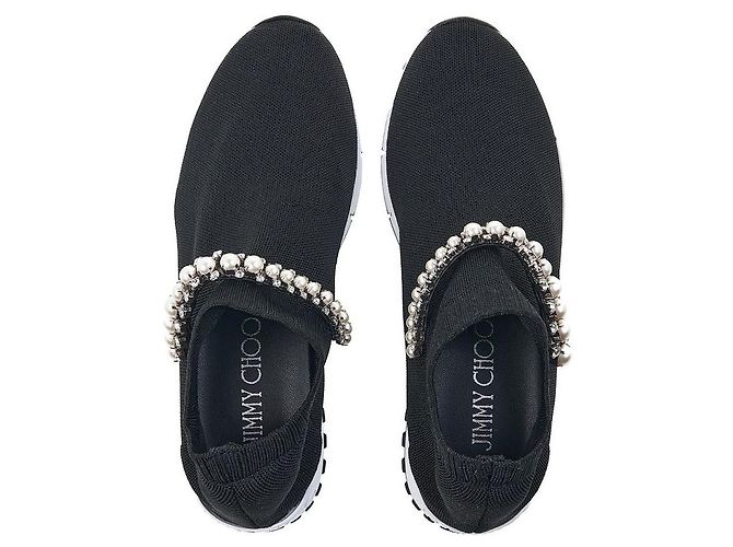 Jimmy Choo Sneaker slip-on in maglia BQT BLACK WHITE da donna Nero - vista 6