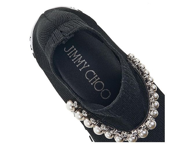 Jimmy Choo Sneaker slip-on in maglia BQT BLACK WHITE da donna Nero - vista 7