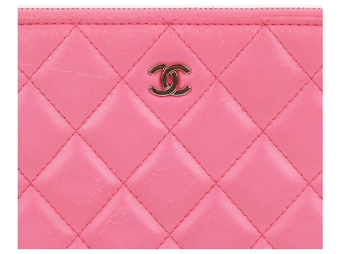 Chanel Clutch grande in pelle di agnello placcata oro CC rosa - vista 2