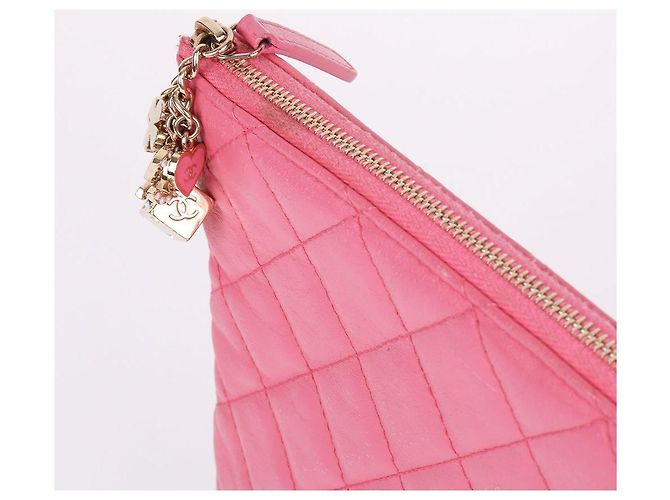 Chanel Clutch grande in pelle di agnello placcata oro CC rosa - vista 6