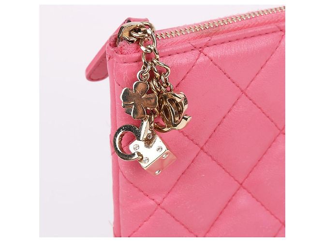 Chanel Clutch grande in pelle di agnello placcata oro CC rosa - vista 7