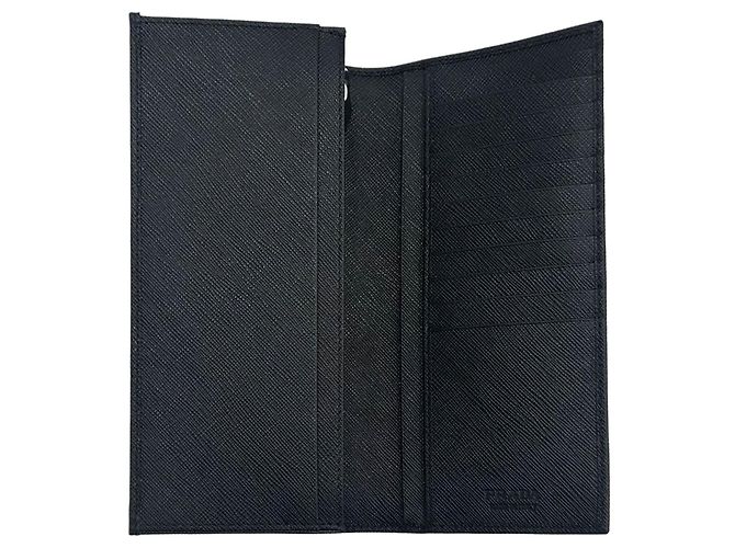 Prada Triangle Logo Saffiano Long Wallet QHH Black - view 11