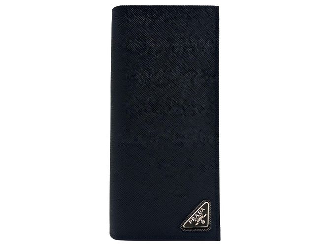 Prada Triangle Logo Saffiano Long Wallet QHH Black - view 6