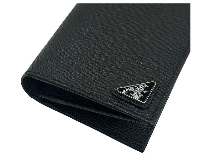 Prada Triangle Logo Saffiano Long Wallet QHH Black - view 8