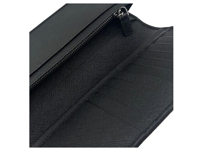 Prada Triangle Logo Saffiano Long Wallet QHH Black - view 9
