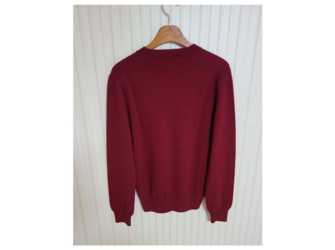 Comme Des Garcons Burgunderroter Strickpullover mit Doppelwappen für Herren - Ansicht 5