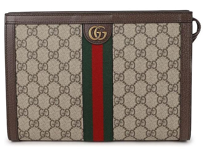 Gucci Clutch in tela GG Supreme Ophidia Marrone - vista 3