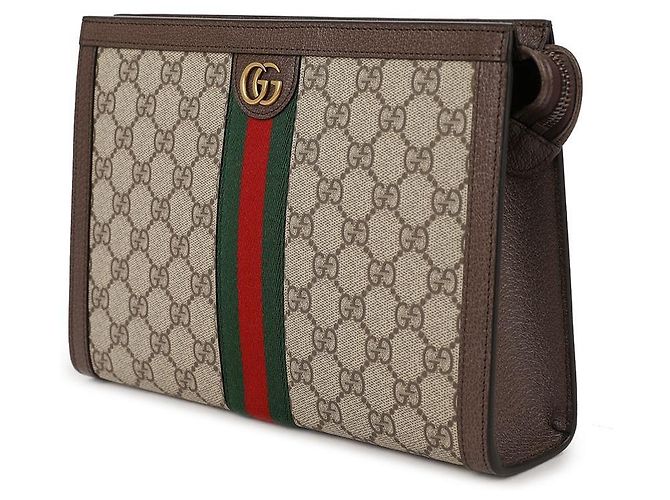 Gucci Clutch in tela GG Supreme Ophidia Marrone - vista 4