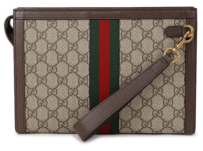 Gucci Clutch in tela GG Supreme Ophidia Marrone - vista 5